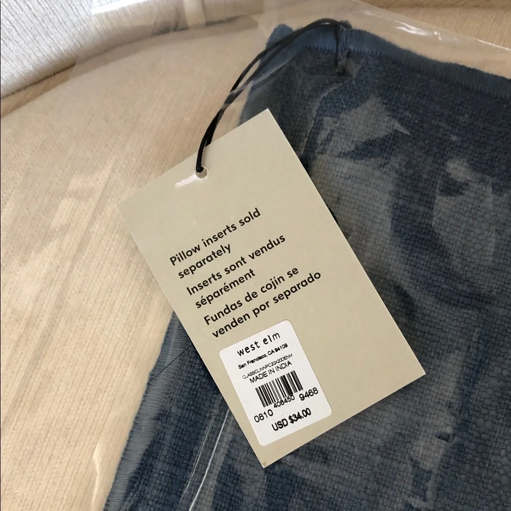NWT: West Elm Classic Solid Blue Square Throw Linen Pillows (2)